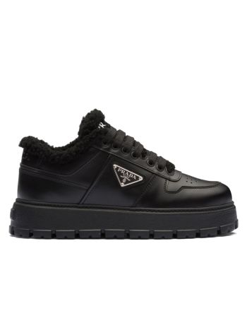 Prada Women's Leather And Shearling Sneakers 1E947M