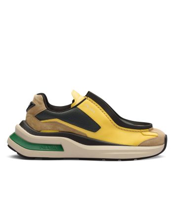 Prada Unisex Systeme Brushed Leather Sneakers With Bike Fabric And Suede Elements