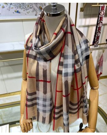 Burberry Women's Checked Lightweight Silk And Wool-blend Scarf Apricot